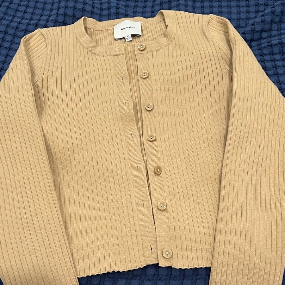 Reformation Joanne Cotton Cardigan Brown - Size XS